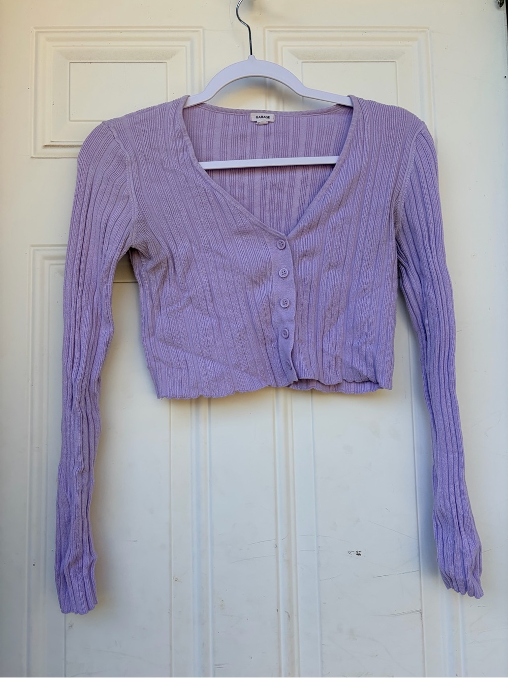 Garage Lavender Ribbed Button-Up Crop Cardigan